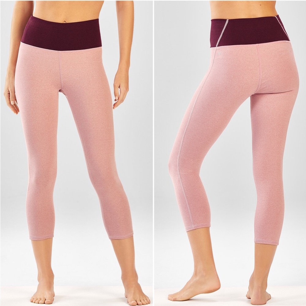 Fabletics High-Waisted Pink Heathered Pocket Crop Leggings